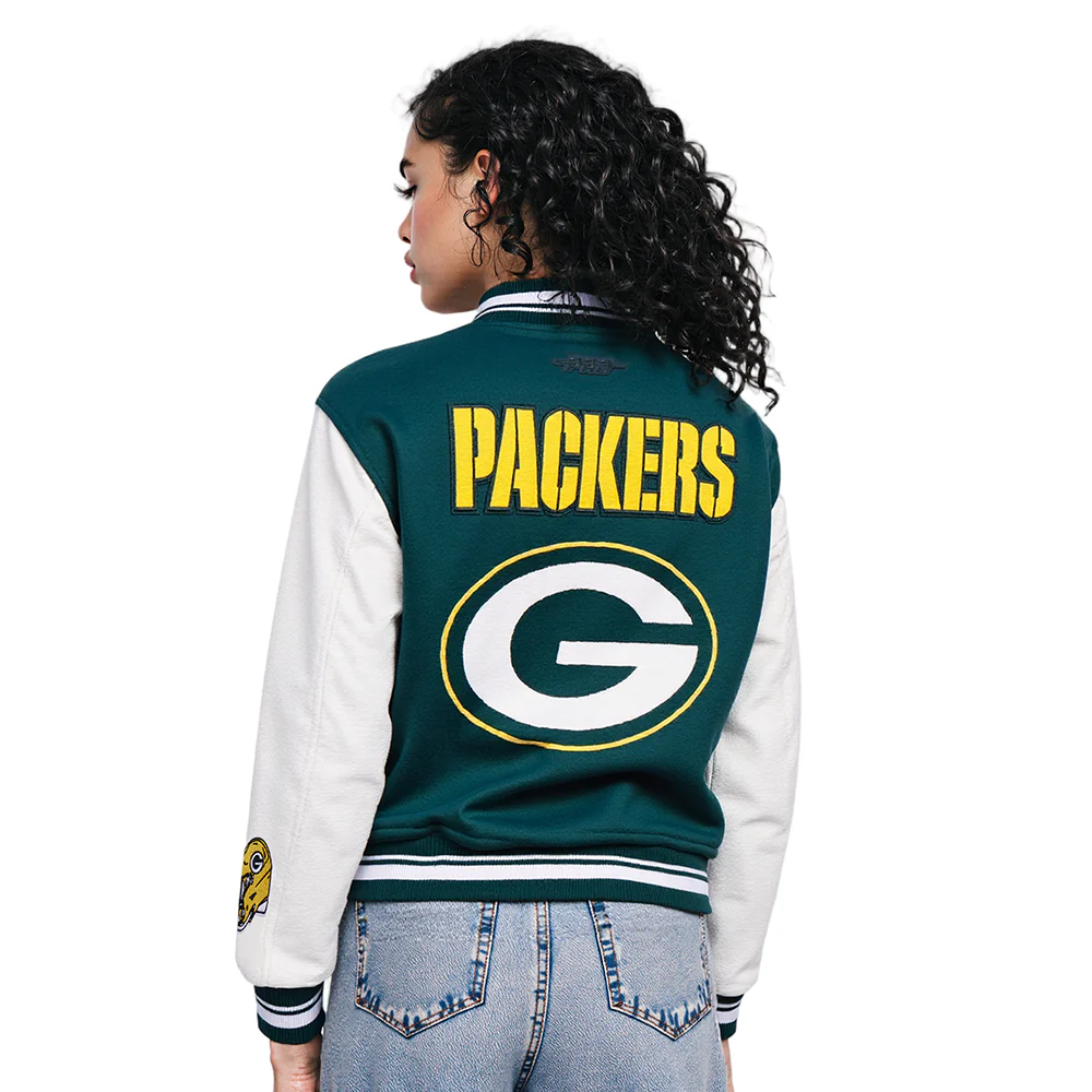 NFL GREEN BAY PACKERS MASHUP WOMEN'S RIB WOOL VARSITY JACKET (FOREST GREEN/WHITE) - Image 10