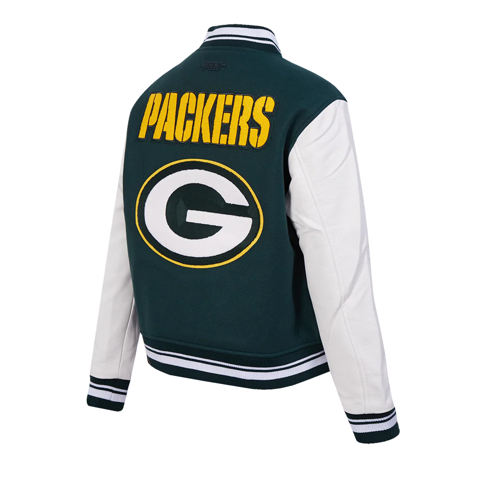 NFL GREEN BAY PACKERS MASHUP WOMEN'S RIB WOOL VARSITY JACKET (FOREST GREEN/WHITE) - Image 12