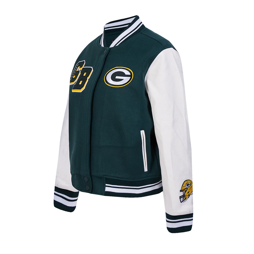 NFL GREEN BAY PACKERS MASHUP WOMEN'S RIB WOOL VARSITY JACKET (FOREST GREEN/WHITE) - Image 3