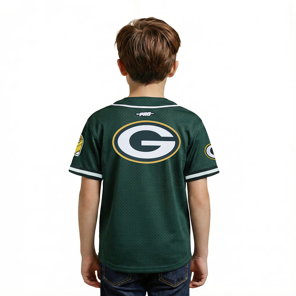 NFL GREEN BAY PACKERS CLASSIC LITTLE BOY'S MESH BUTTON DOWN SHIRT (FOREST GREEN) - Image 2