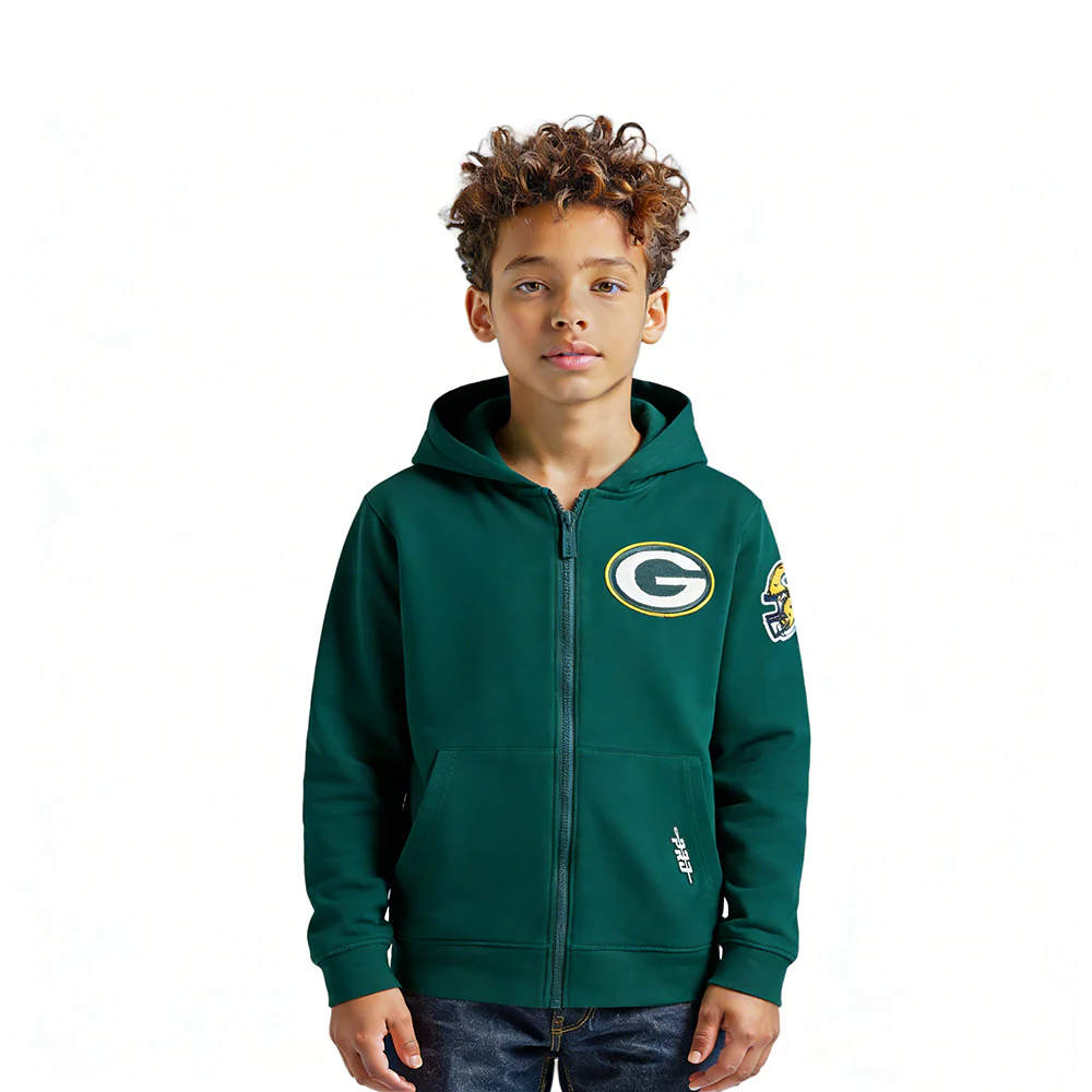 NFL GREEN BAY PACKERS CLASSIC LITTLE BOY'S FLC FZ HOODIE (FOREST GREEN)