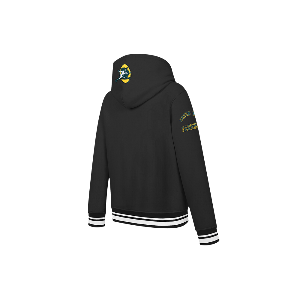 NFL GREEN BAY PACKERS RETRO CLASSIC LITTLE BOYS RIB FLEECE PULLOVER HOODIE (BLACK) - Image 6