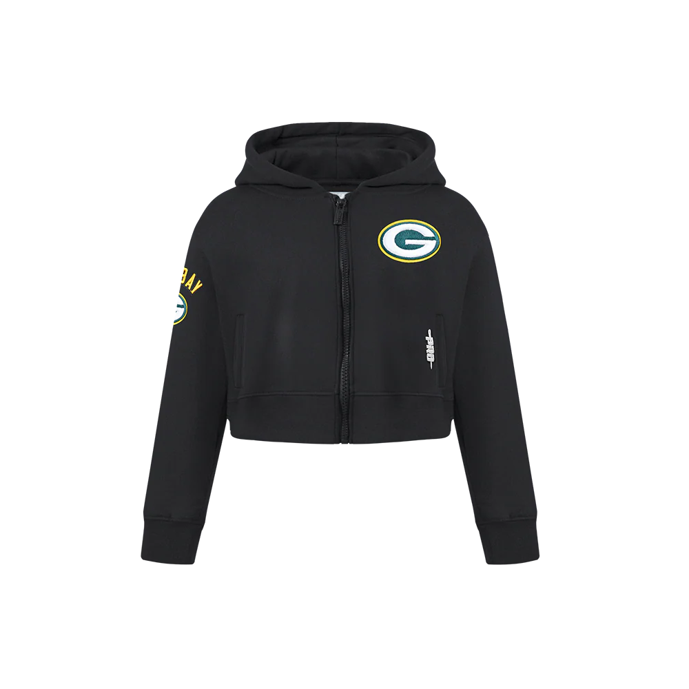 NFL GREEN BAY PACKERS CLASSIC LITTLE GIRLS  FLEECE FULL ZIP HOODIE (BLACK) - Image 3