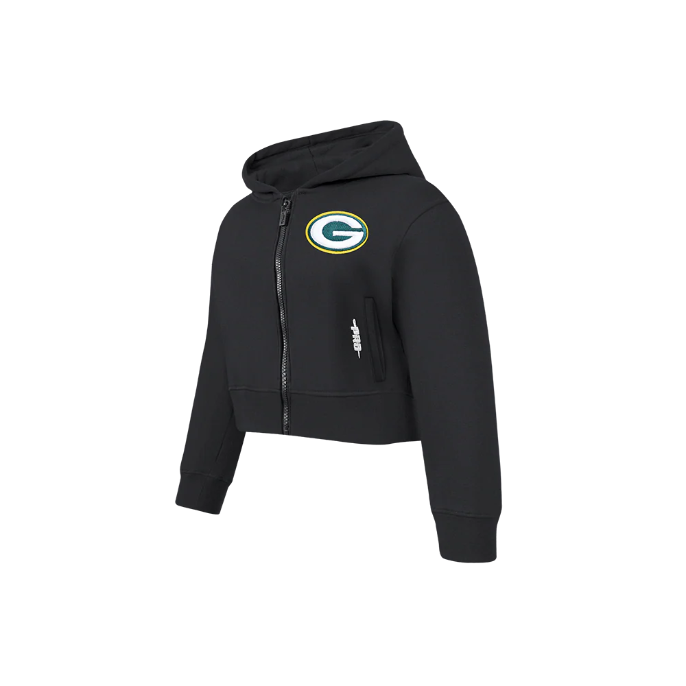 NFL GREEN BAY PACKERS CLASSIC LITTLE GIRLS  FLEECE FULL ZIP HOODIE (BLACK) - Image 4