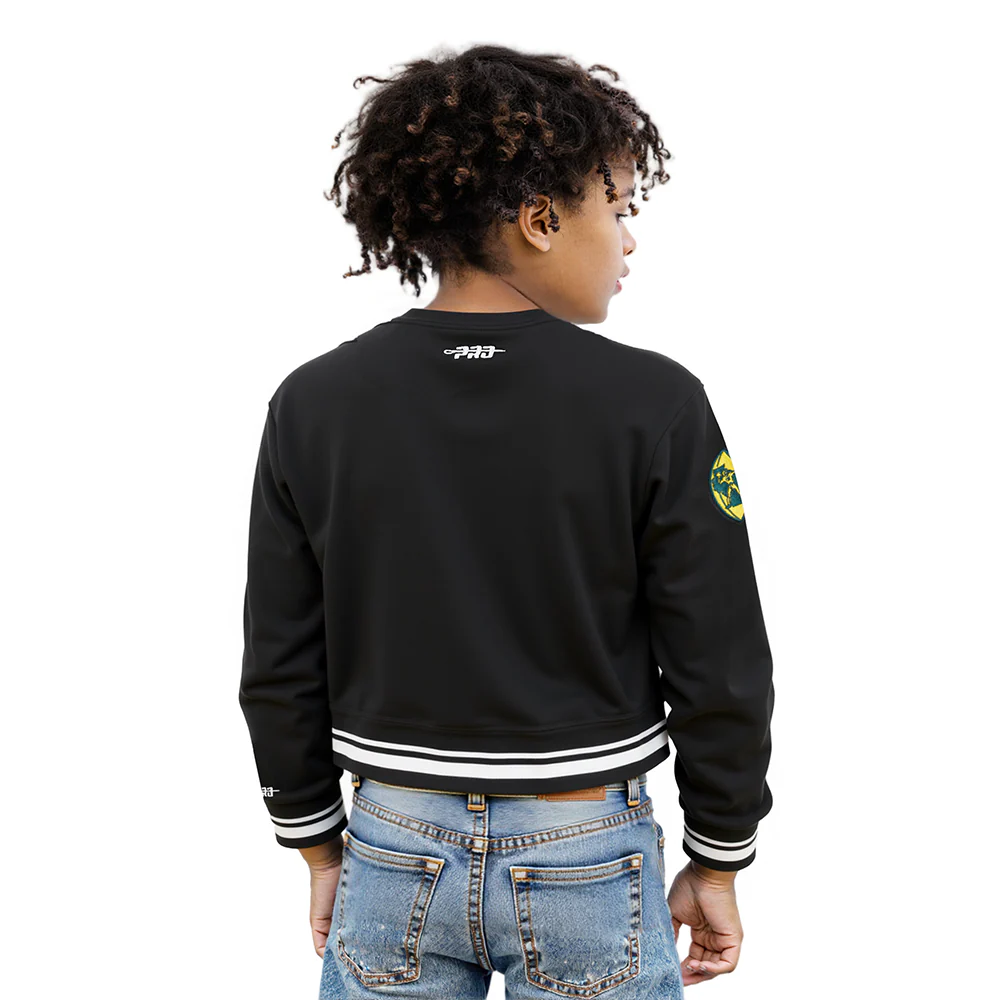 NFL GREEN BAY PACKERS RETRO CLASSIC LITTLE GIRLS RIB FLEECE CREWNECK (BLACK) - Image 2