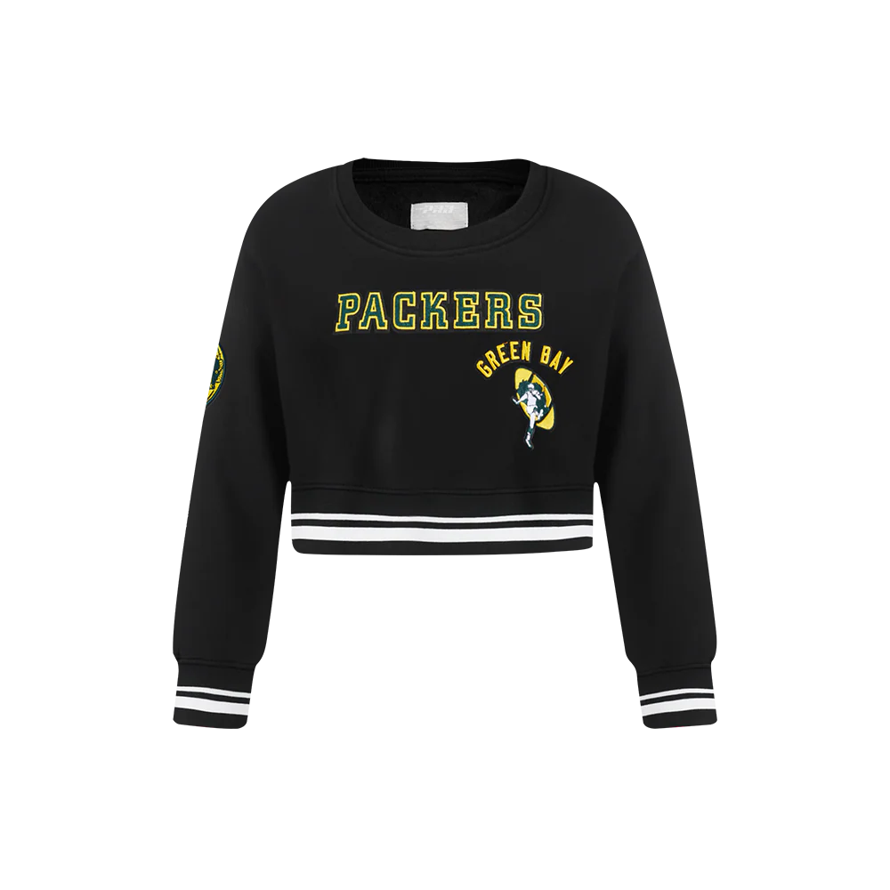 NFL GREEN BAY PACKERS RETRO CLASSIC LITTLE GIRLS RIB FLEECE CREWNECK (BLACK) - Image 3