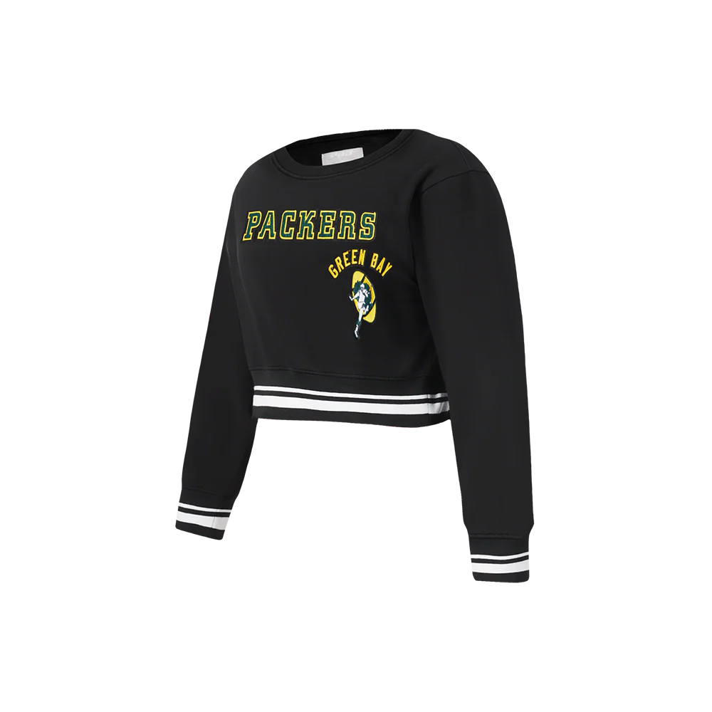 NFL GREEN BAY PACKERS RETRO CLASSIC LITTLE GIRLS RIB FLEECE CREWNECK (BLACK) - Image 4