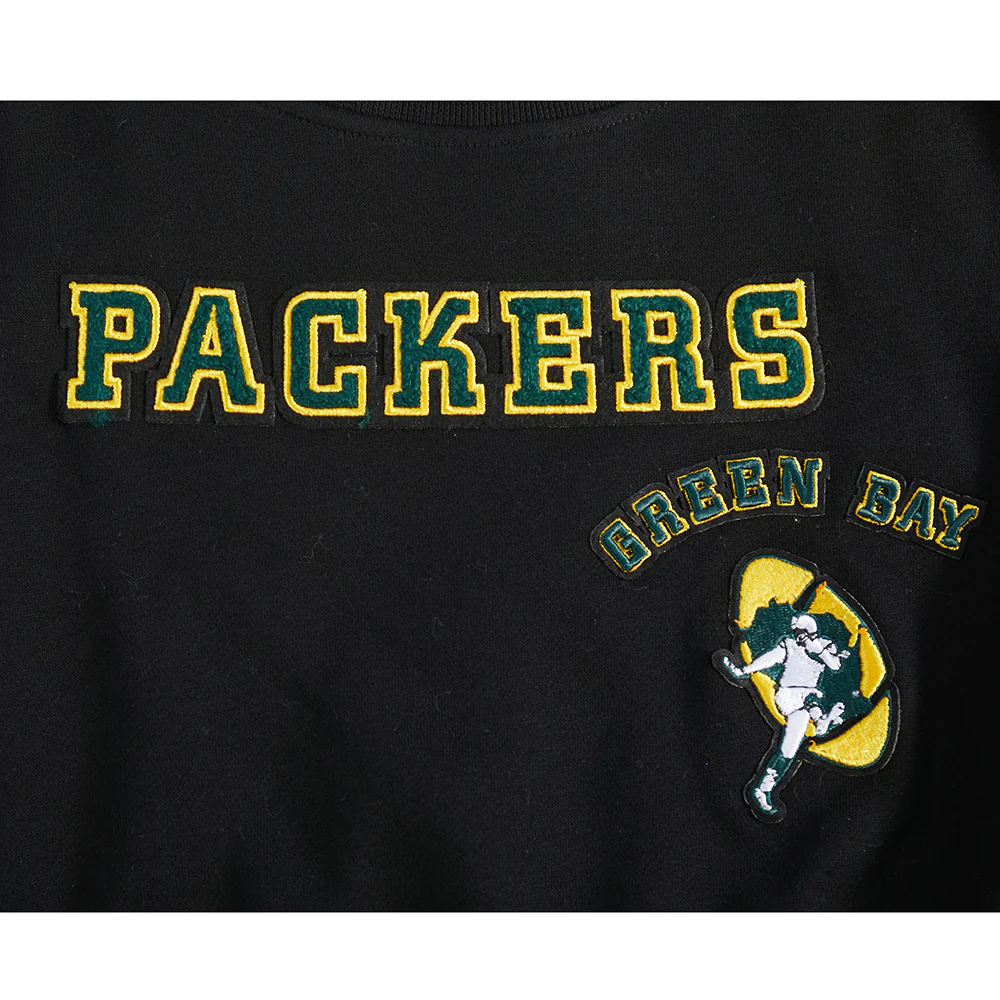 NFL GREEN BAY PACKERS RETRO CLASSIC LITTLE GIRLS RIB FLEECE CREWNECK (BLACK) - Image 8