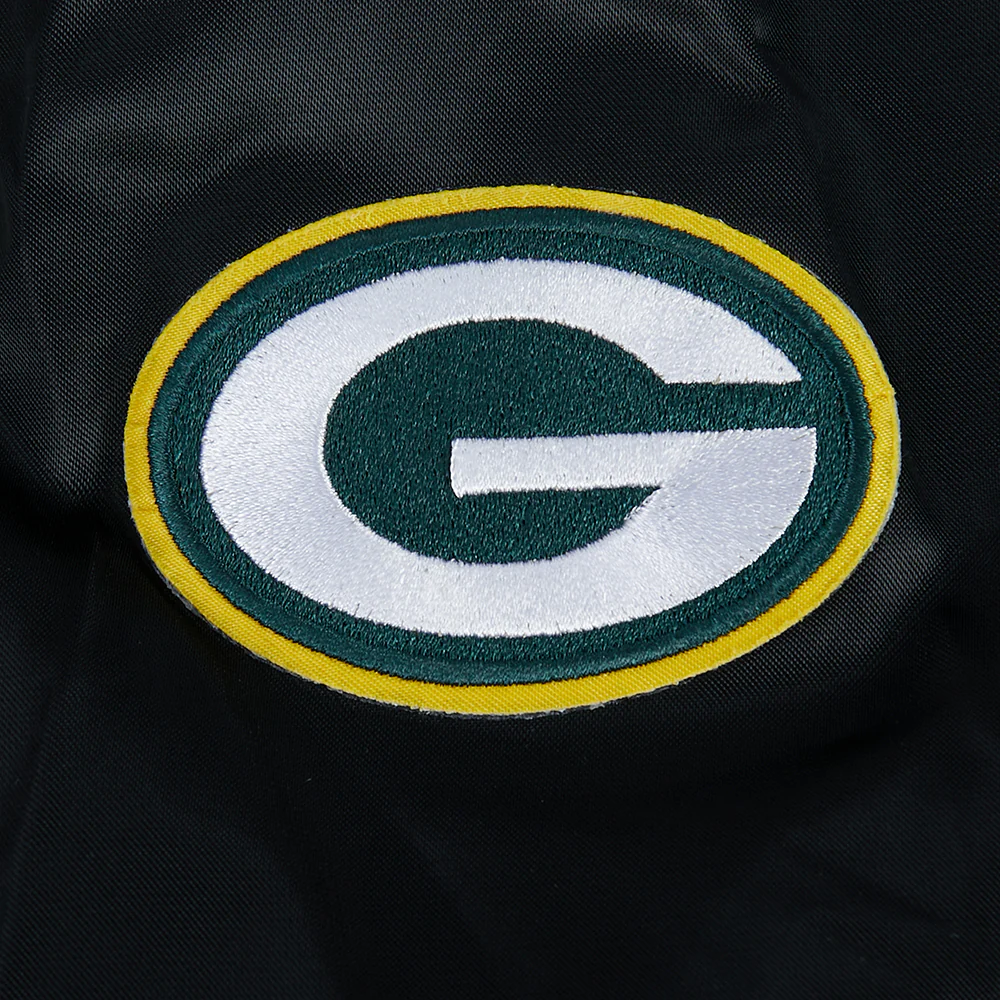 NFL GREEN BAY PACKERS SCRIPT TAIL WOMEN'S SATIN JACKET (BLACK) - Image 6