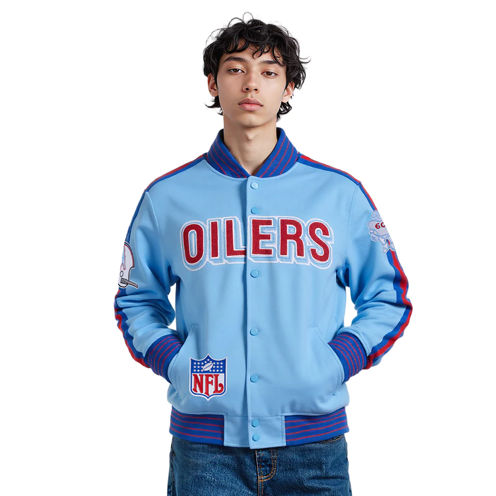 NFL HOUSTON OILERS PRO GAME DAY MEN'S RETRO JACKET (UNI BLUE/ ROYAL BLUE/ RED) - Image 12