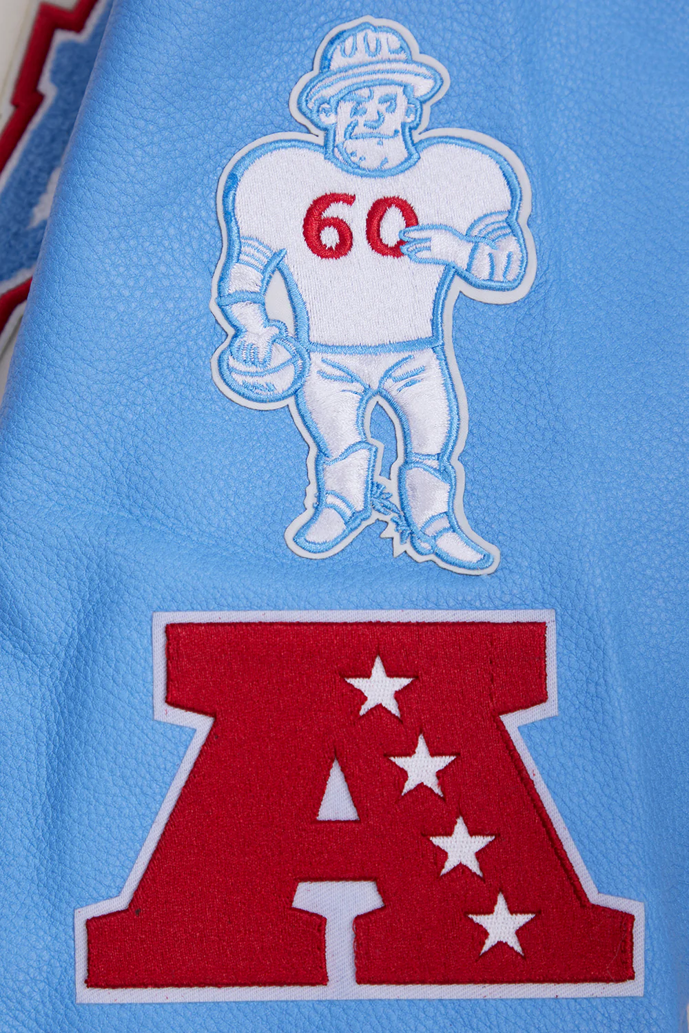 NFL HOUSTON OILERS RETRO CLASSIC MEN'S RIB WOOL VARSITY JACKET (EGGSHELL/ UNIVERSITY BLUE) - Image 10