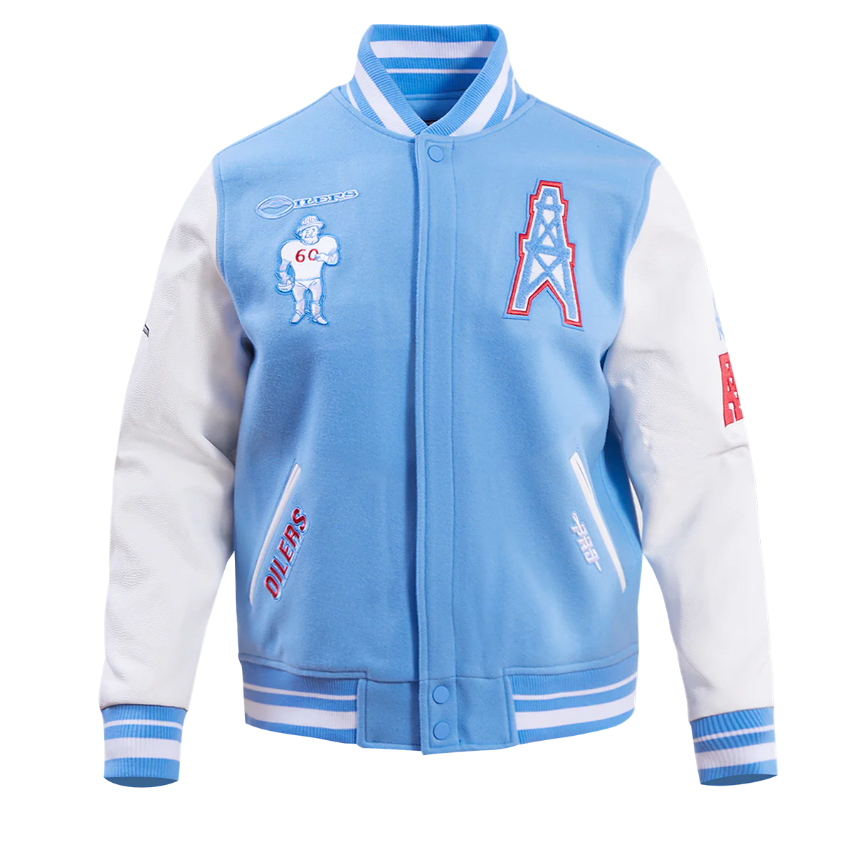 NFL HOUSTON OILERS RETRO CLASSIC MEN'S RIB WOOL VARSITY JACKET (UNIVERSITY BLUE/WHITE)