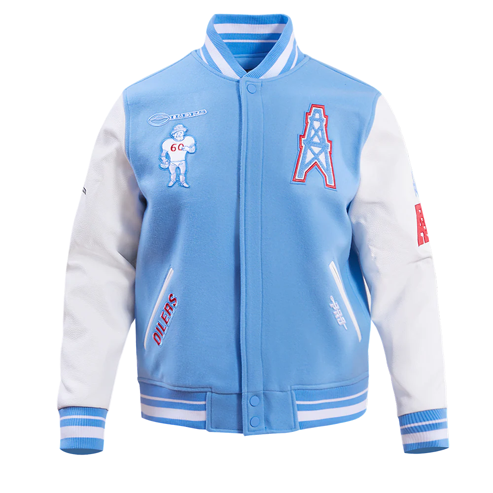 NFL HOUSTON OILERS RETRO CLASSIC MEN'S RIB WOOL VARSITY JACKET (UNIVERSITY BLUE/WHITE) - Image 11