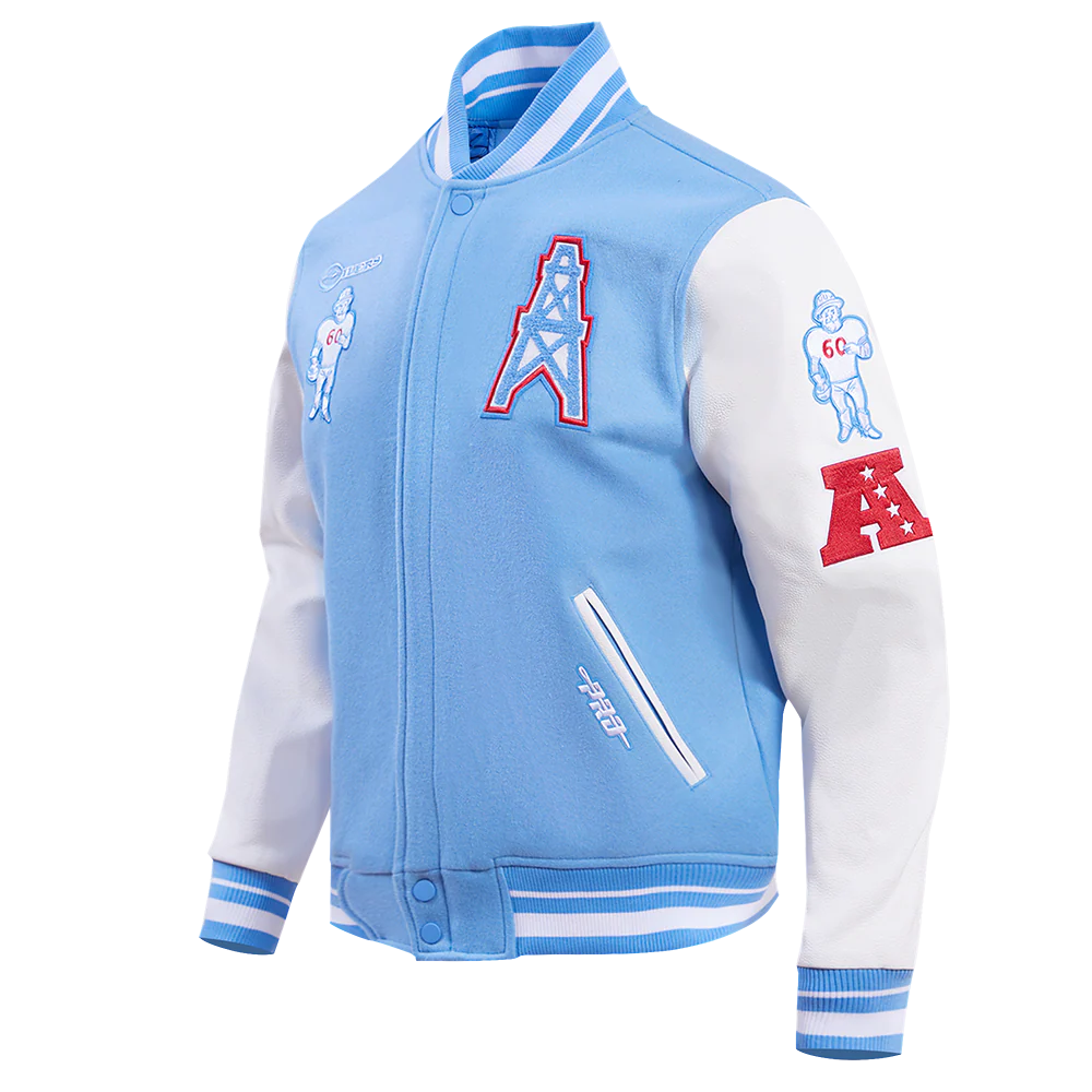 NFL HOUSTON OILERS RETRO CLASSIC MEN'S RIB WOOL VARSITY JACKET (UNIVERSITY BLUE/WHITE) - Image 12