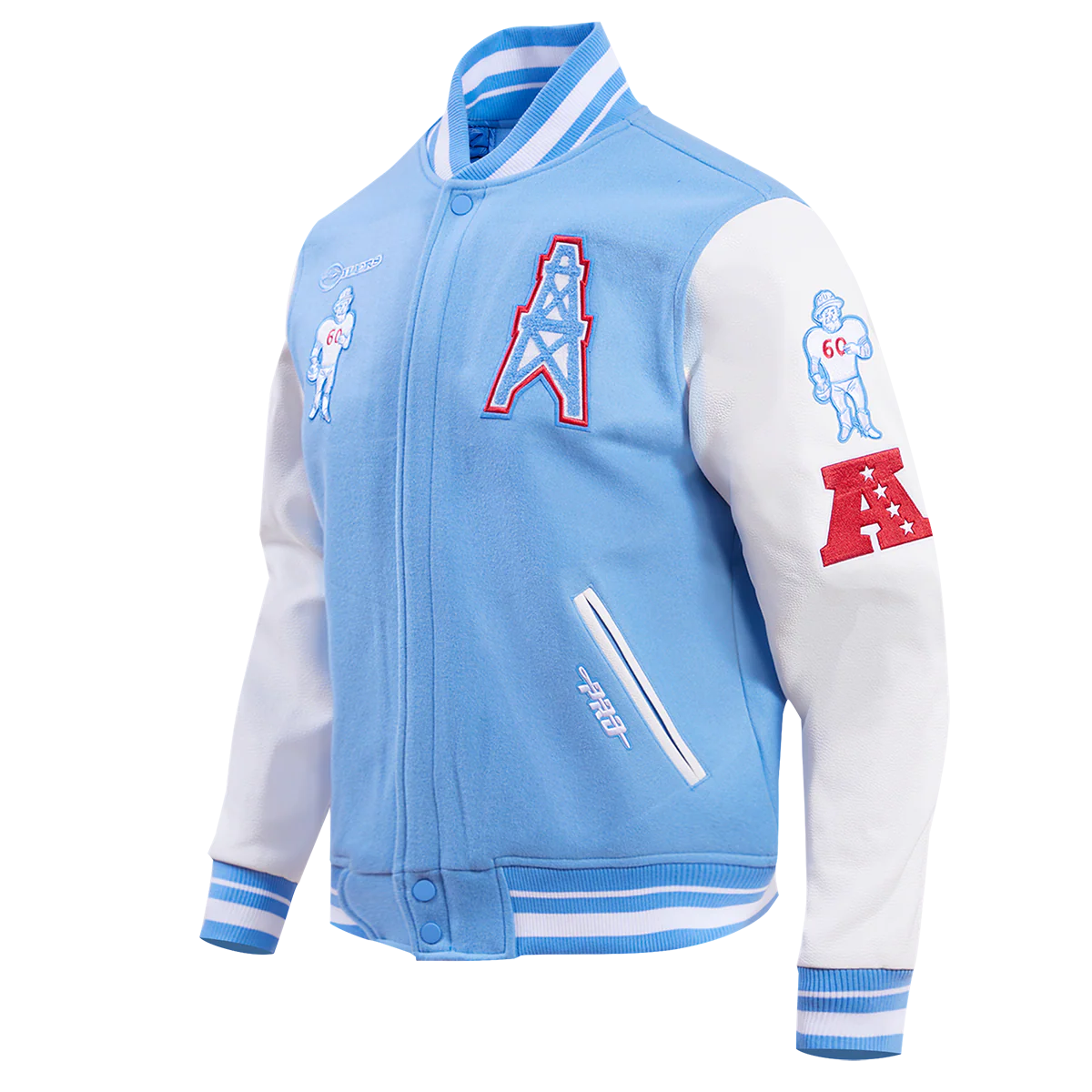 NFL HOUSTON OILERS RETRO CLASSIC MEN'S RIB WOOL VARSITY JACKET (UNIVERSITY BLUE/WHITE) - Image 2