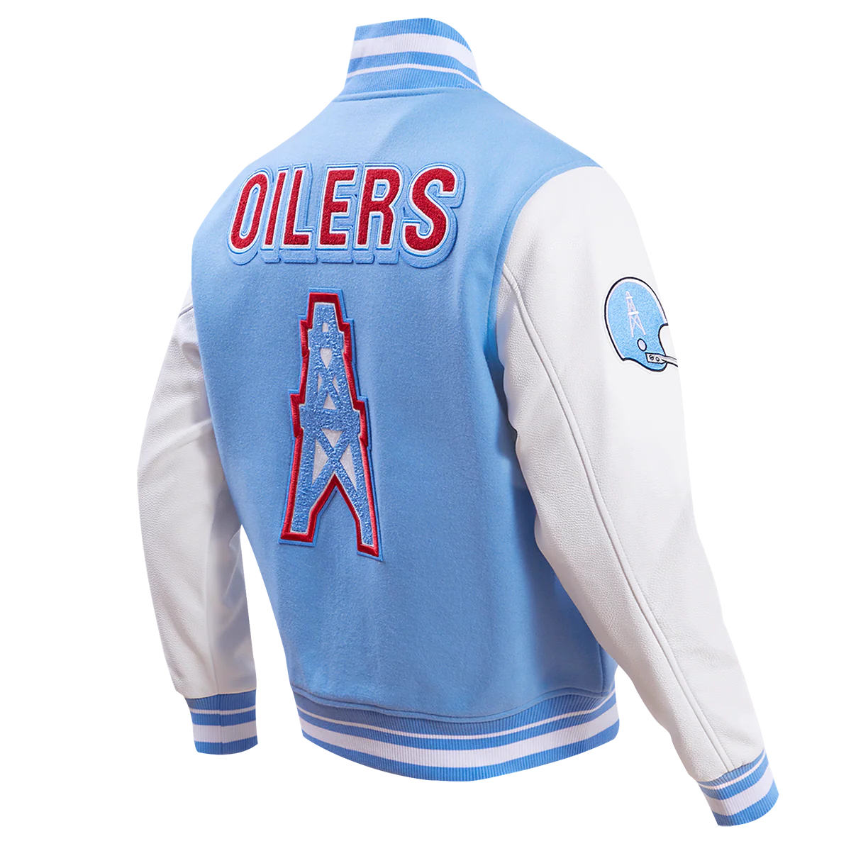NFL HOUSTON OILERS RETRO CLASSIC MEN'S RIB WOOL VARSITY JACKET (UNIVERSITY BLUE/WHITE) - Image 3