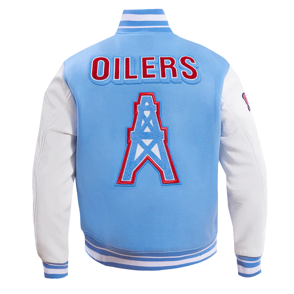NFL HOUSTON OILERS RETRO CLASSIC MEN'S RIB WOOL VARSITY JACKET (UNIVERSITY BLUE/WHITE) - Image 4