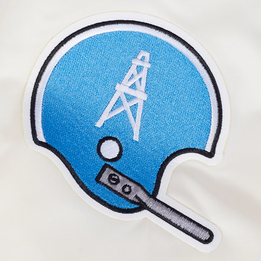NFL HOUSTON OILERS RETRO CLASSIC MEN'S RIB SATIN JACKET (EGGSHELL/ UNIVERSITY BLUE) - Image 5
