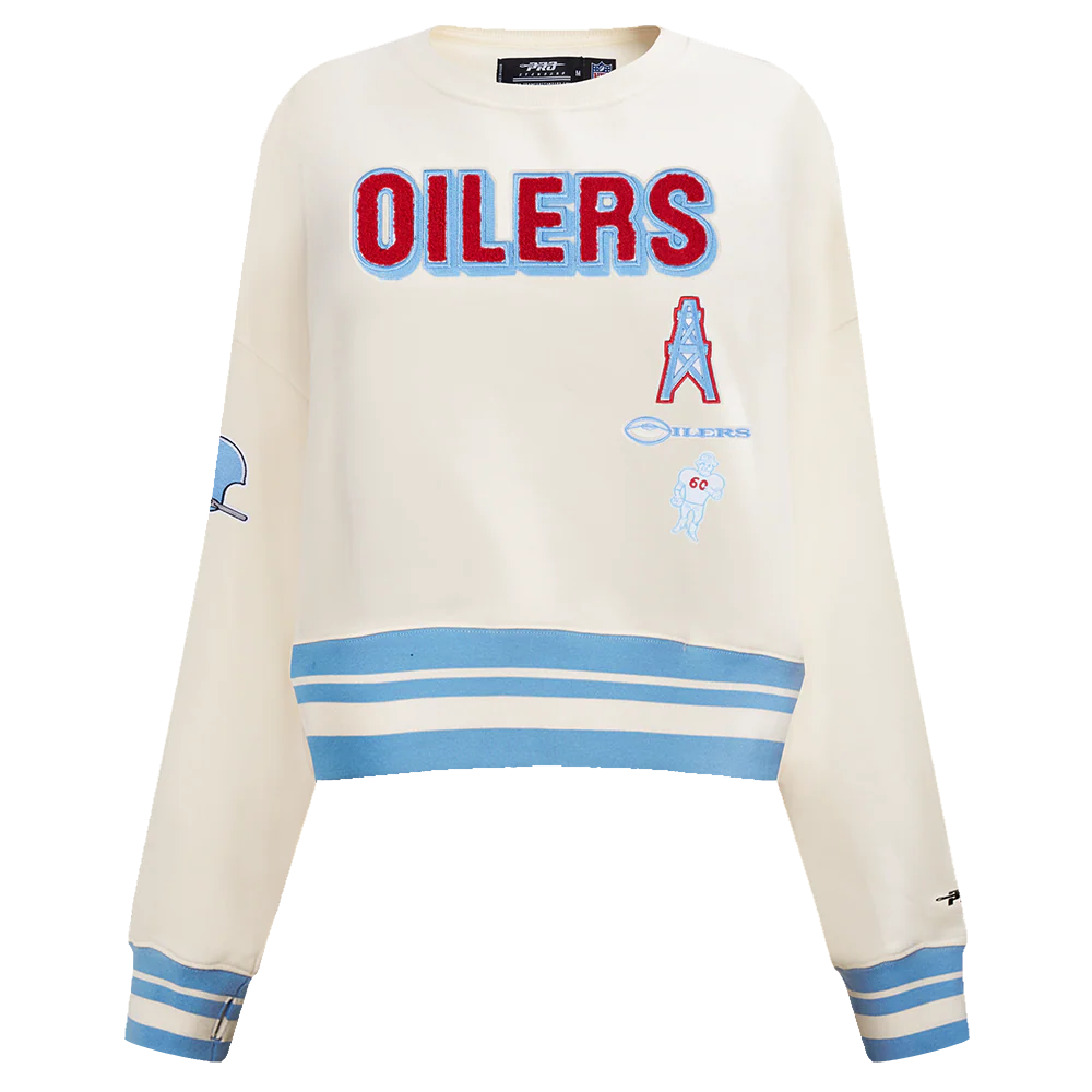 NFL HOUSTON OILERS RETRO CLASSIC WOMEN'S RIB CREWNECK (EGGSHELL/ UNIVERSITY BLUE)