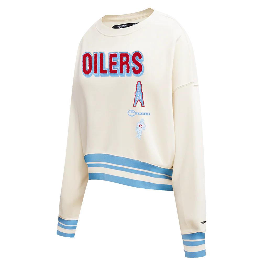 NFL HOUSTON OILERS RETRO CLASSIC WOMEN'S RIB CREWNECK (EGGSHELL/ UNIVERSITY BLUE) - Image 2