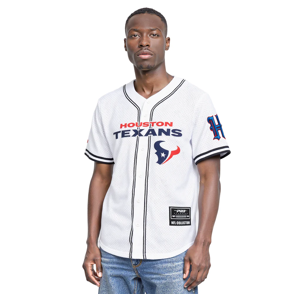 NFL HOUSTON TEXANS CLASSIC MESH MEN'S BUTTON DOWN SHIRT (WHITE/BLACK/WHITE)