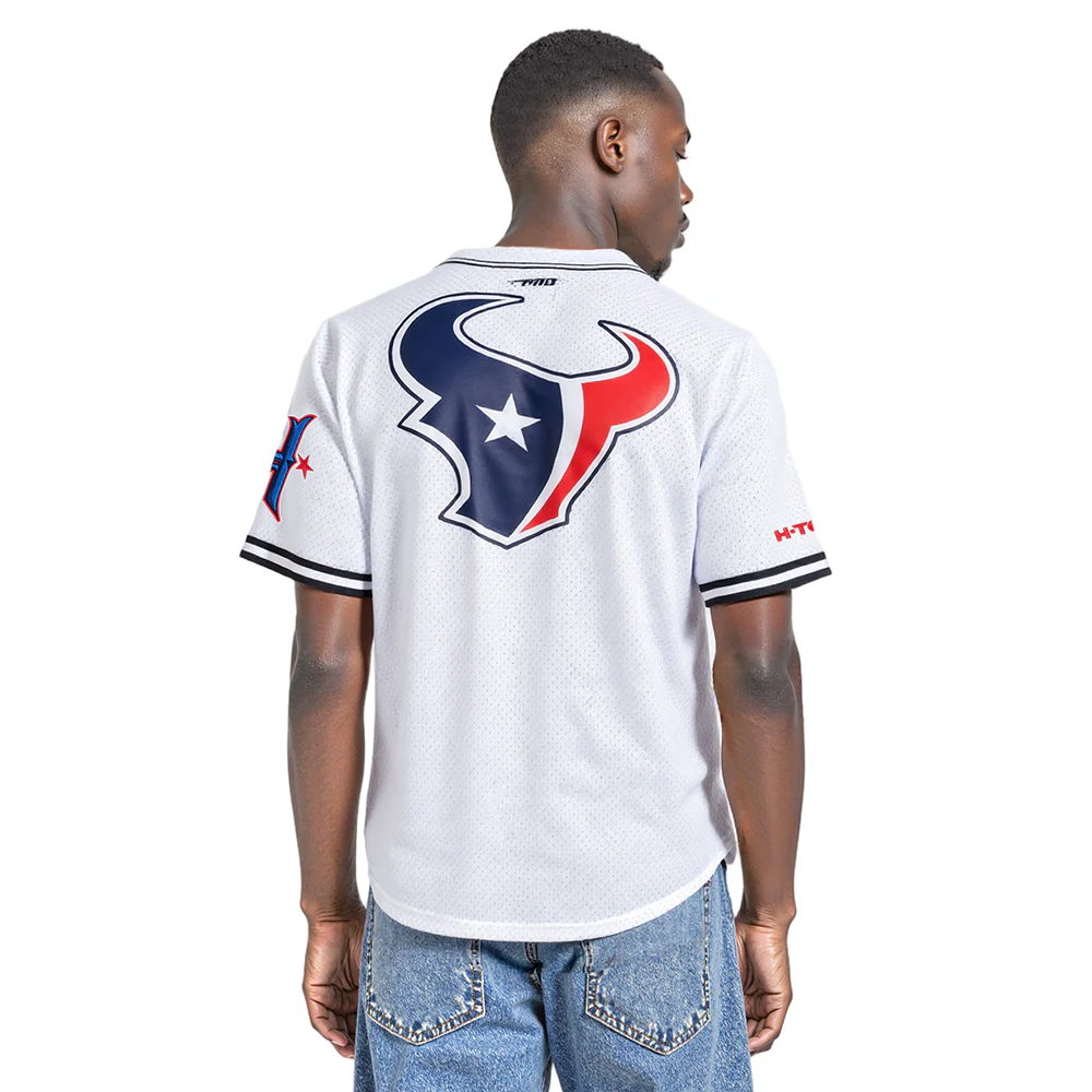 NFL HOUSTON TEXANS CLASSIC MESH MEN'S BUTTON DOWN SHIRT (WHITE/BLACK/WHITE) - Image 2