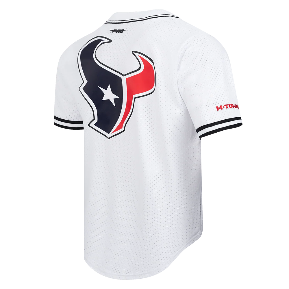 NFL HOUSTON TEXANS CLASSIC MESH MEN'S BUTTON DOWN SHIRT (WHITE/BLACK/WHITE) - Image 3