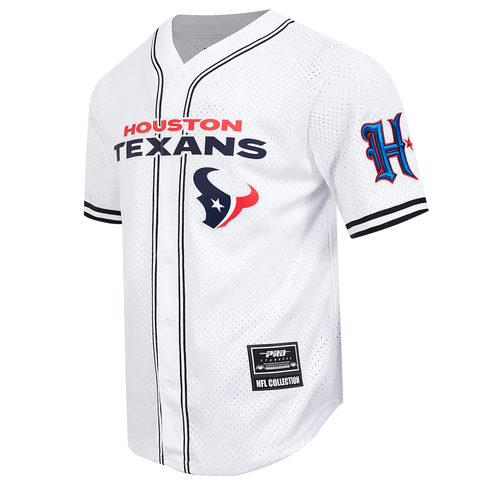 NFL HOUSTON TEXANS CLASSIC MESH MEN'S BUTTON DOWN SHIRT (WHITE/BLACK/WHITE) - Image 4