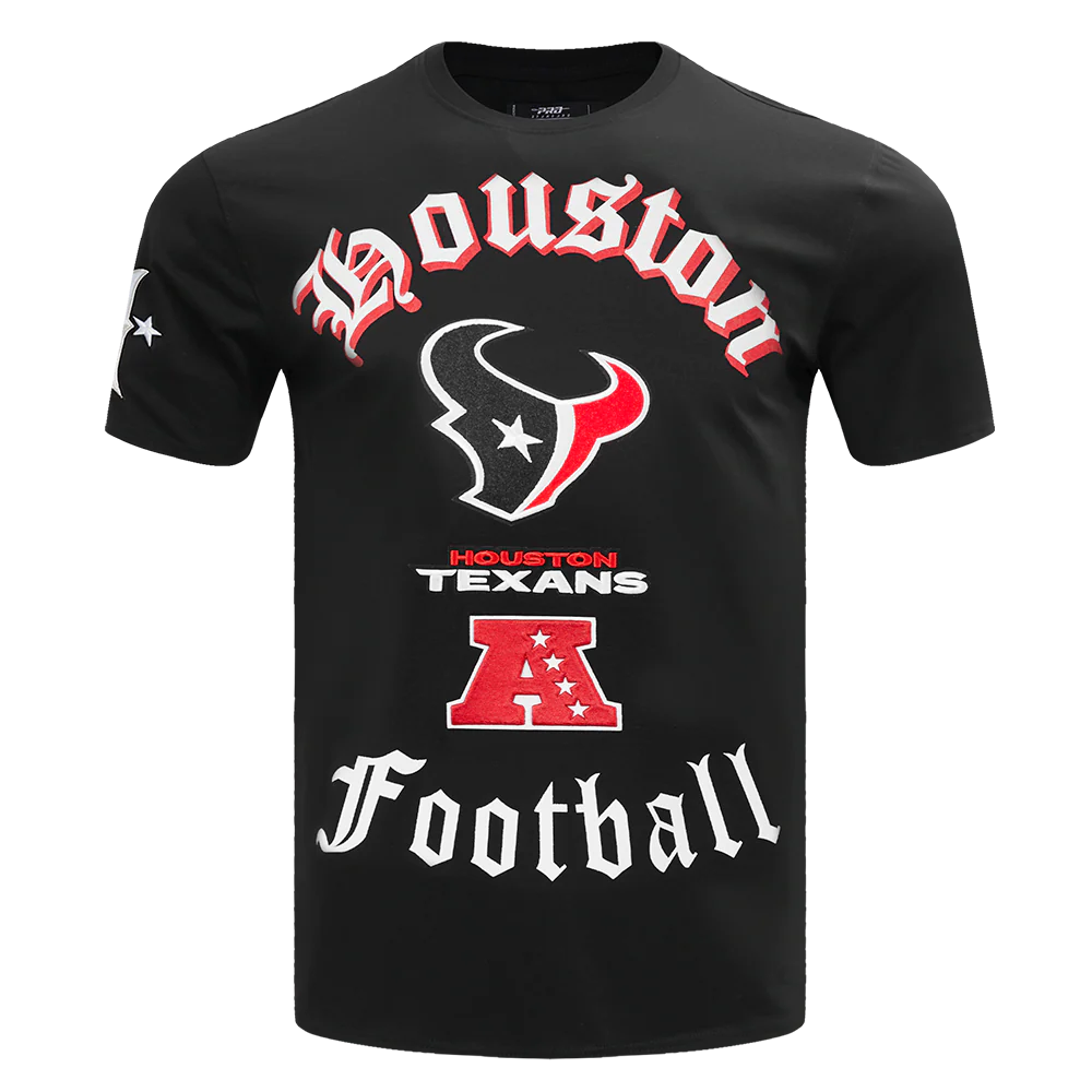 NFL HOUSTON TEXANS CLASSIC OLD ENGLISH MEN'S SINGLE JERSEY TEE (BLACK)