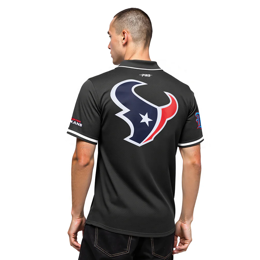 NFL HOUSTON TEXANS SCRIPT TAIL MEN'S MESH BUTTON DOWN SHIRT (BLACK) - Image 2