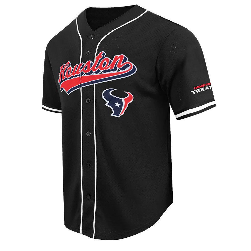 NFL HOUSTON TEXANS SCRIPT TAIL MEN'S MESH BUTTON DOWN SHIRT (BLACK) - Image 3