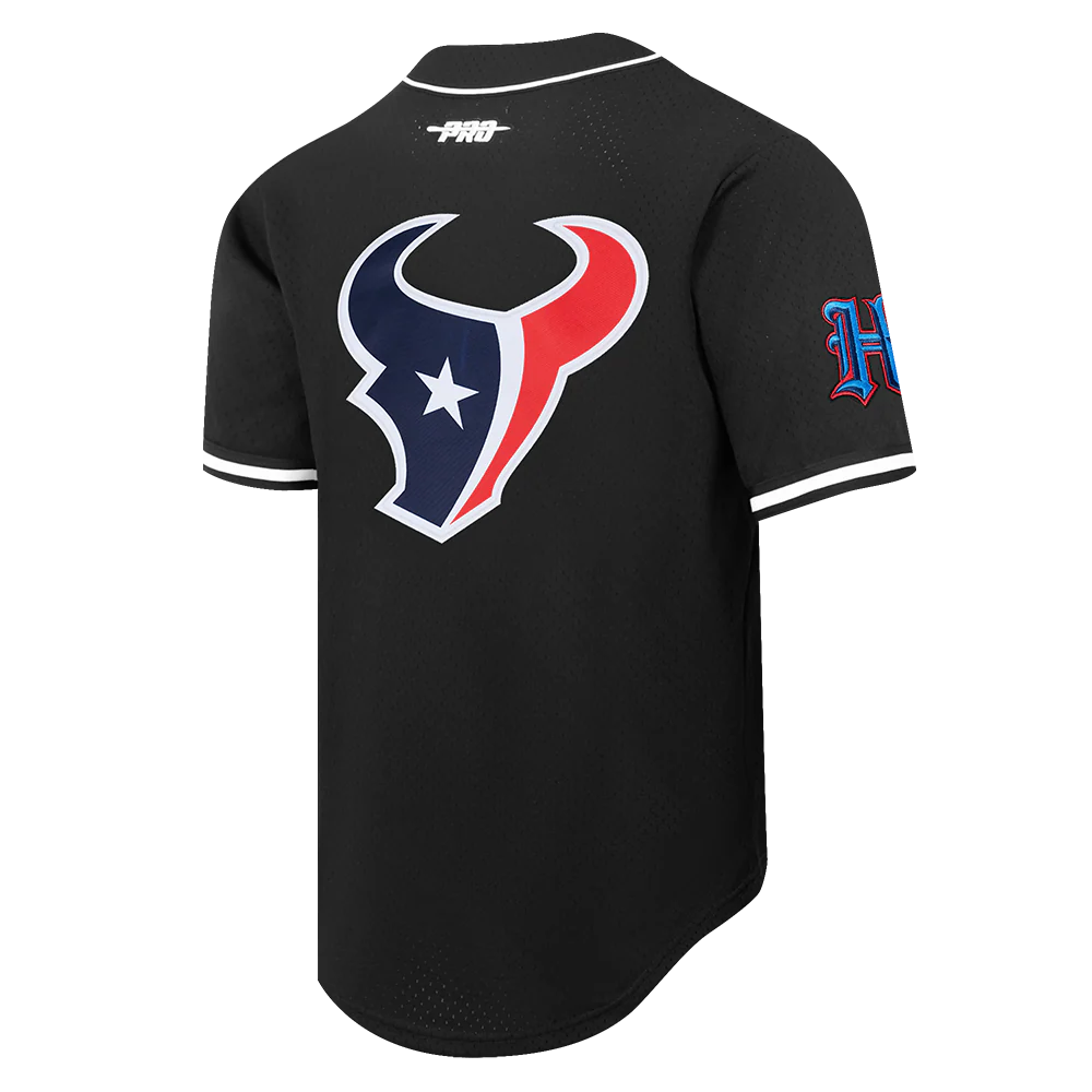 NFL HOUSTON TEXANS SCRIPT TAIL MEN'S MESH BUTTON DOWN SHIRT (BLACK) - Image 4