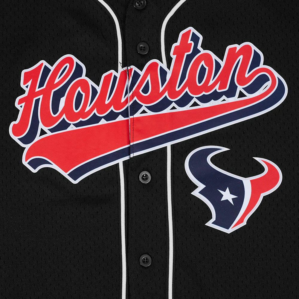 NFL HOUSTON TEXANS SCRIPT TAIL MEN'S MESH BUTTON DOWN SHIRT (BLACK) - Image 7