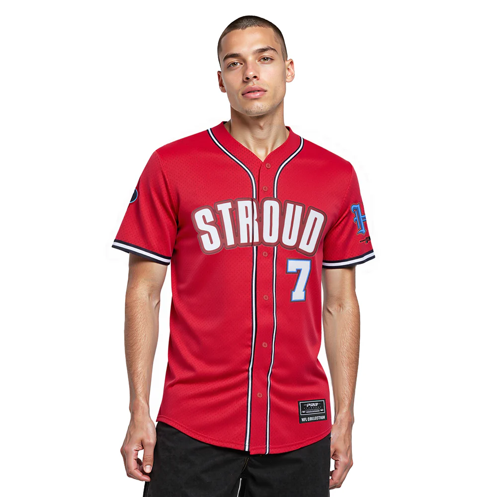 NFL HOUSTON TEXANS CJ STROUD #7 CLASSIC MESH PNN MEN'S MESH BUTTON DOWN SHIRT (RED/BLACK)