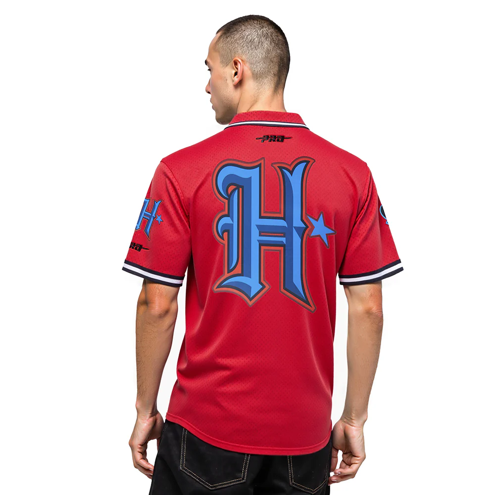 NFL HOUSTON TEXANS CJ STROUD #7 CLASSIC MESH PNN MEN'S MESH BUTTON DOWN SHIRT (RED/BLACK) - Image 2
