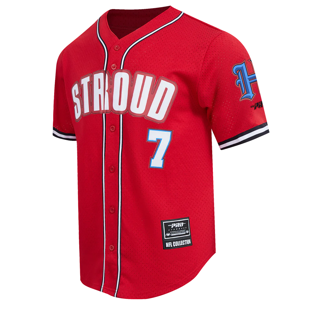 NFL HOUSTON TEXANS CJ STROUD #7 CLASSIC MESH PNN MEN'S MESH BUTTON DOWN SHIRT (RED/BLACK) - Image 3