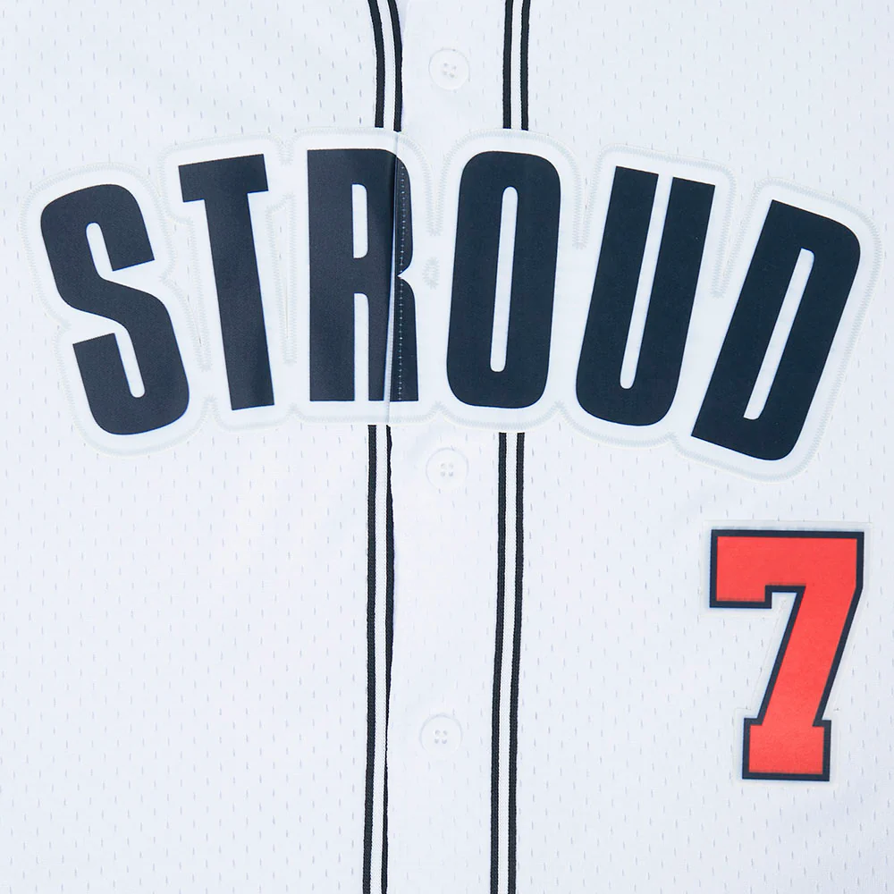 NFL HOUSTON TEXANS CJ STROUD #7 CLASSIC MESH PNN MEN'S MESH BUTTON DOWN SHIRT (WHITE/BLACK/WHITE) - Image 5