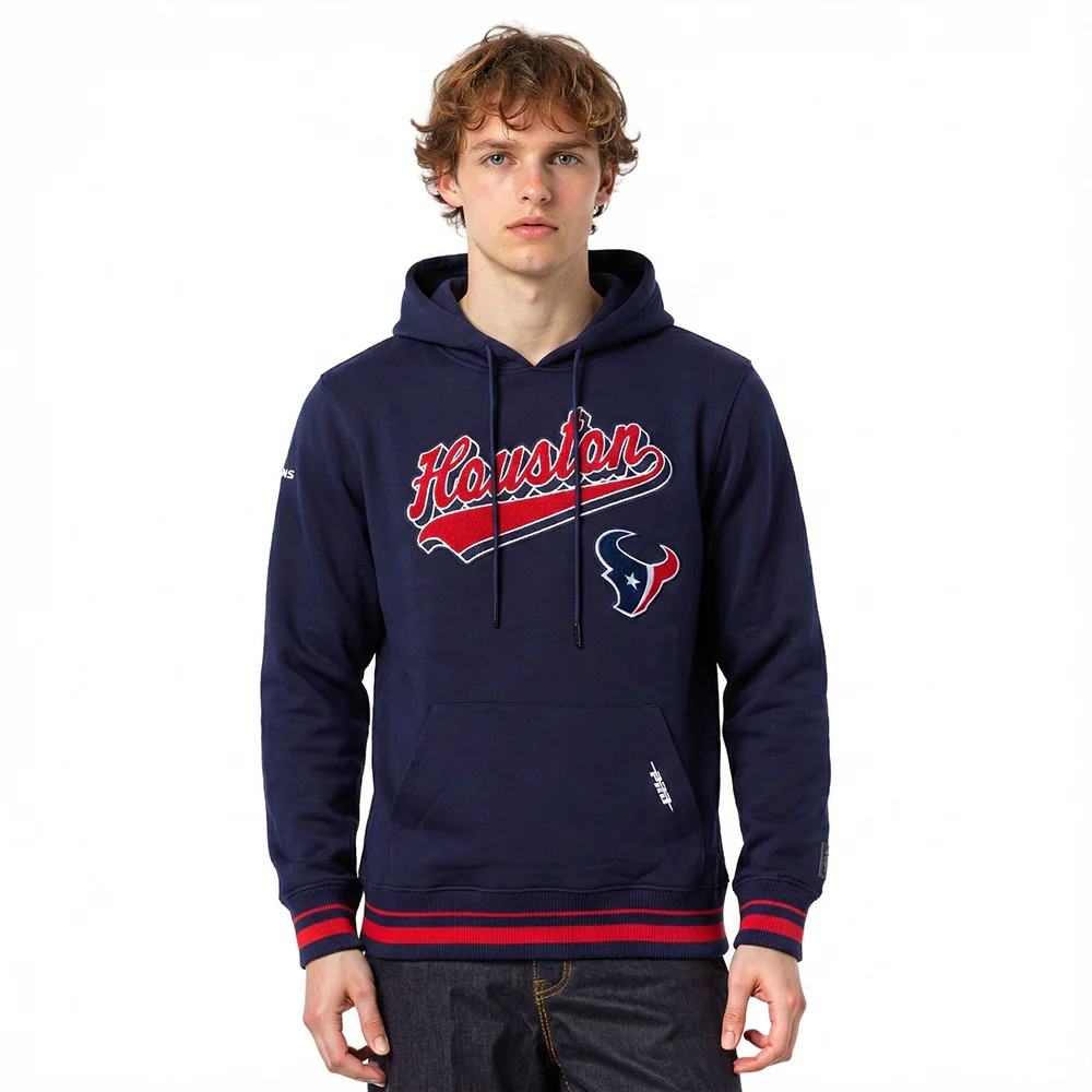 NFL HOUSTON TEXANS SCRIPT TAIL MEN'S RIB FLC PO HOODIE (MIDNIGHT NAVY/RED/MIDNIGHT NAVY)