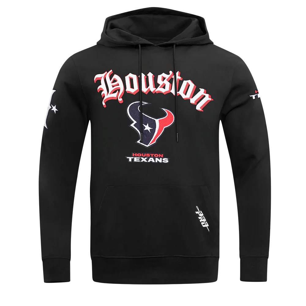 NFL HOUSTON TEXANS CLASSIC OLD ENGLISH MEN'S FLEECE PULLOVER HOODIE (BLACK) - Image 3