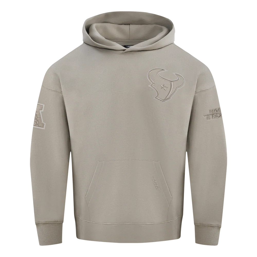 NFL HOUSTON TEXANS NEUTRAL MEN'S DROP SHOULDER FLEECE PULLOVER HOODIE (TAUPE)