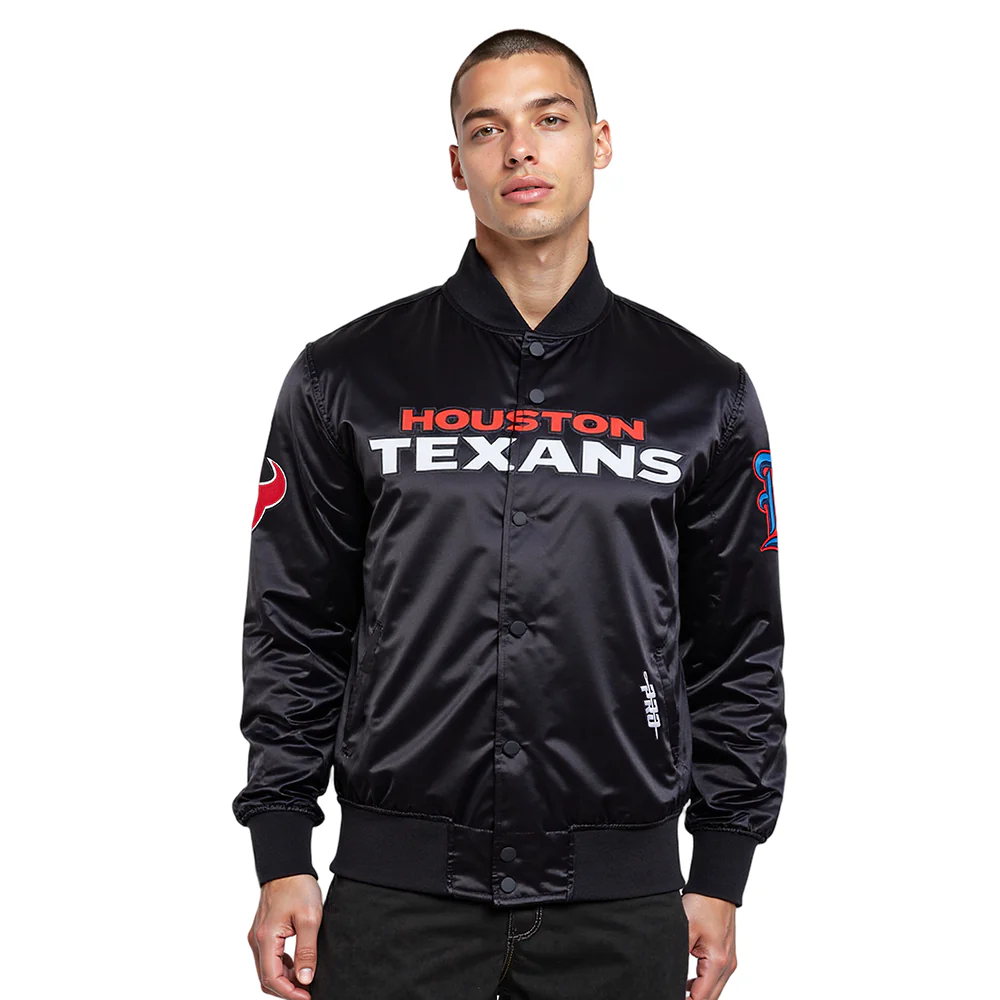NFL HOUSTON TEXANS CLASSIC BIG LOGO MEN'S SATIN JACKET (BLACK)