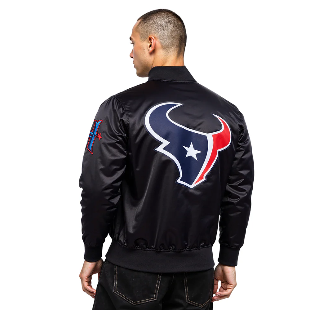 NFL HOUSTON TEXANS CLASSIC BIG LOGO MEN'S SATIN JACKET (BLACK) - Image 10
