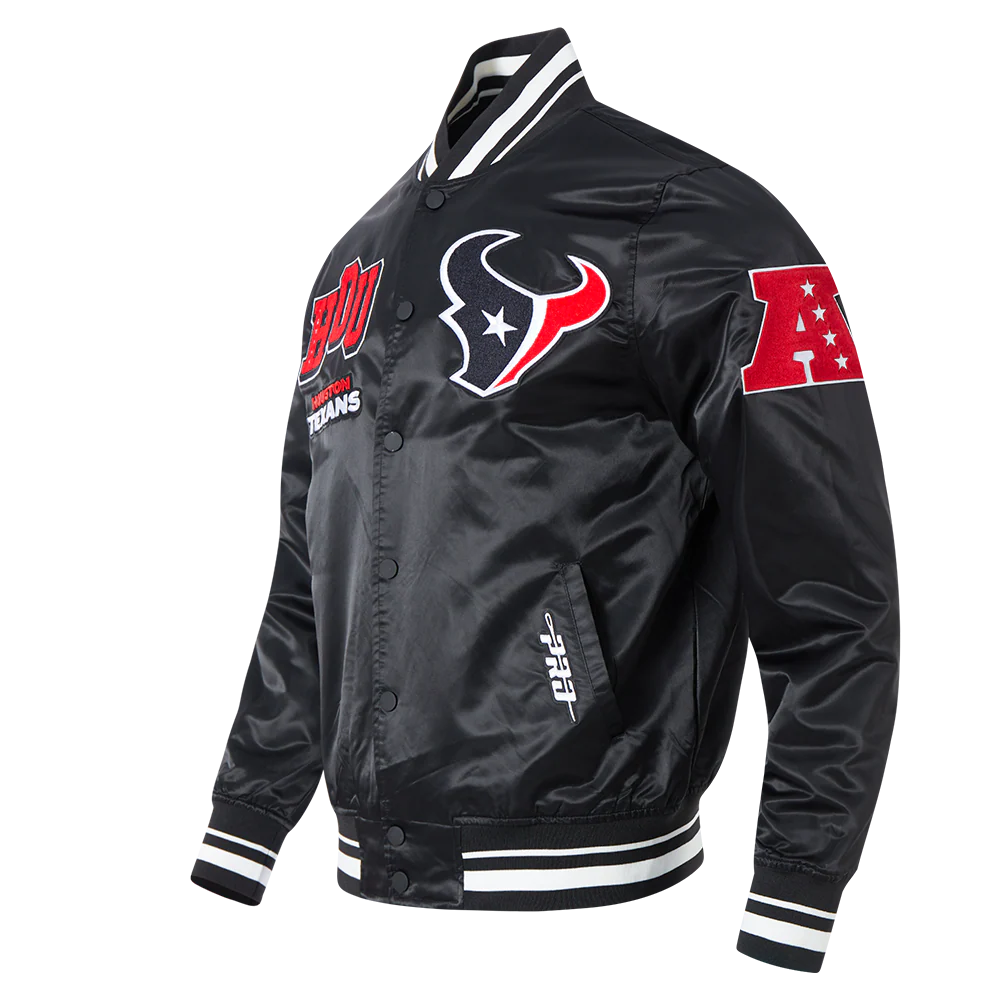 NFL HOUSTON TEXANS CLASSIC MASH UP MEN'S RIB SATIN JACKET (BLACK) - Image 2