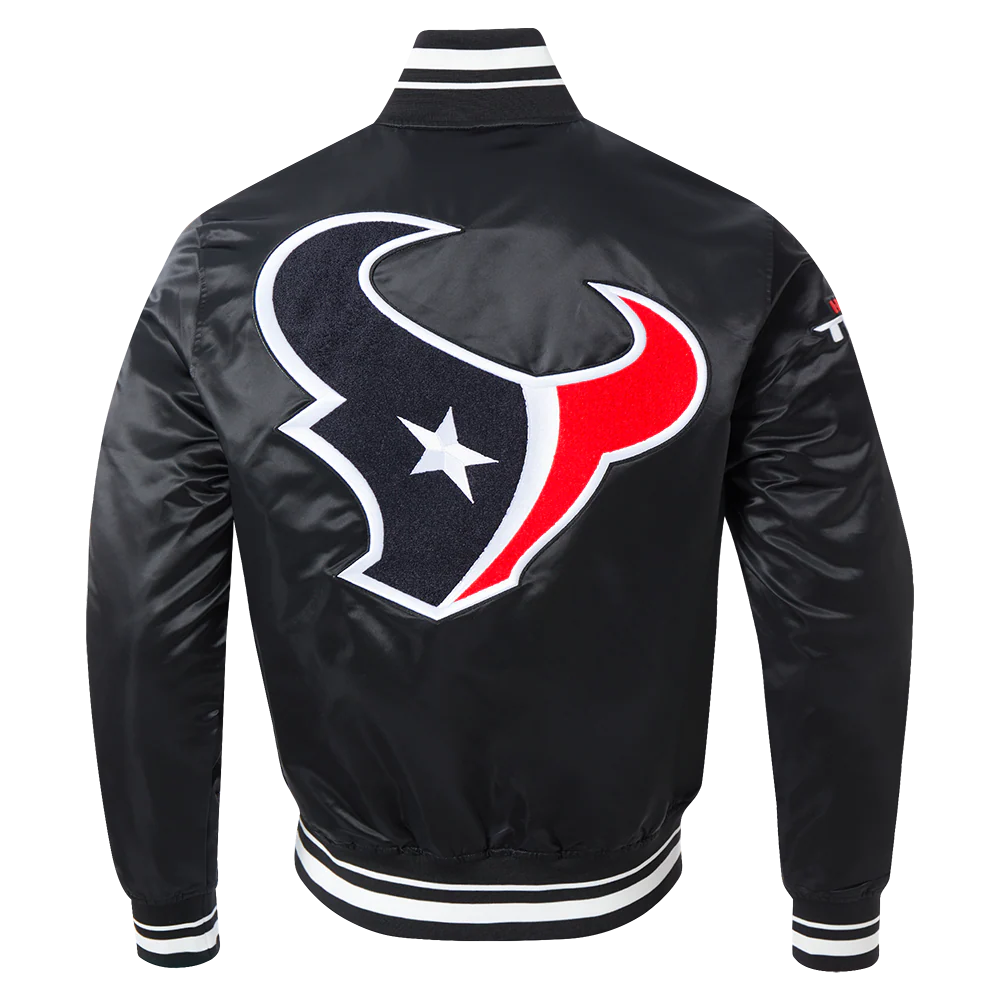 NFL HOUSTON TEXANS CLASSIC MASH UP MEN'S RIB SATIN JACKET (BLACK) - Image 3