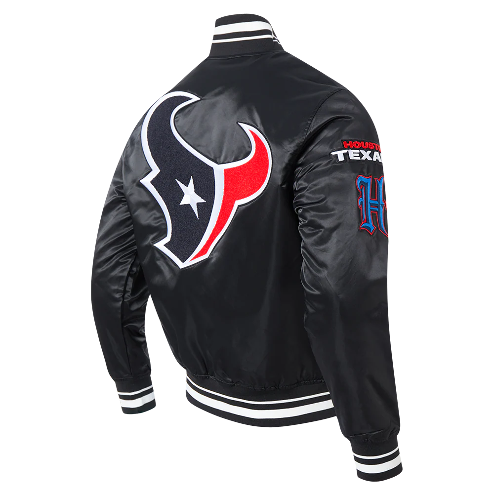 NFL HOUSTON TEXANS CLASSIC MASH UP MEN'S RIB SATIN JACKET (BLACK) - Image 4
