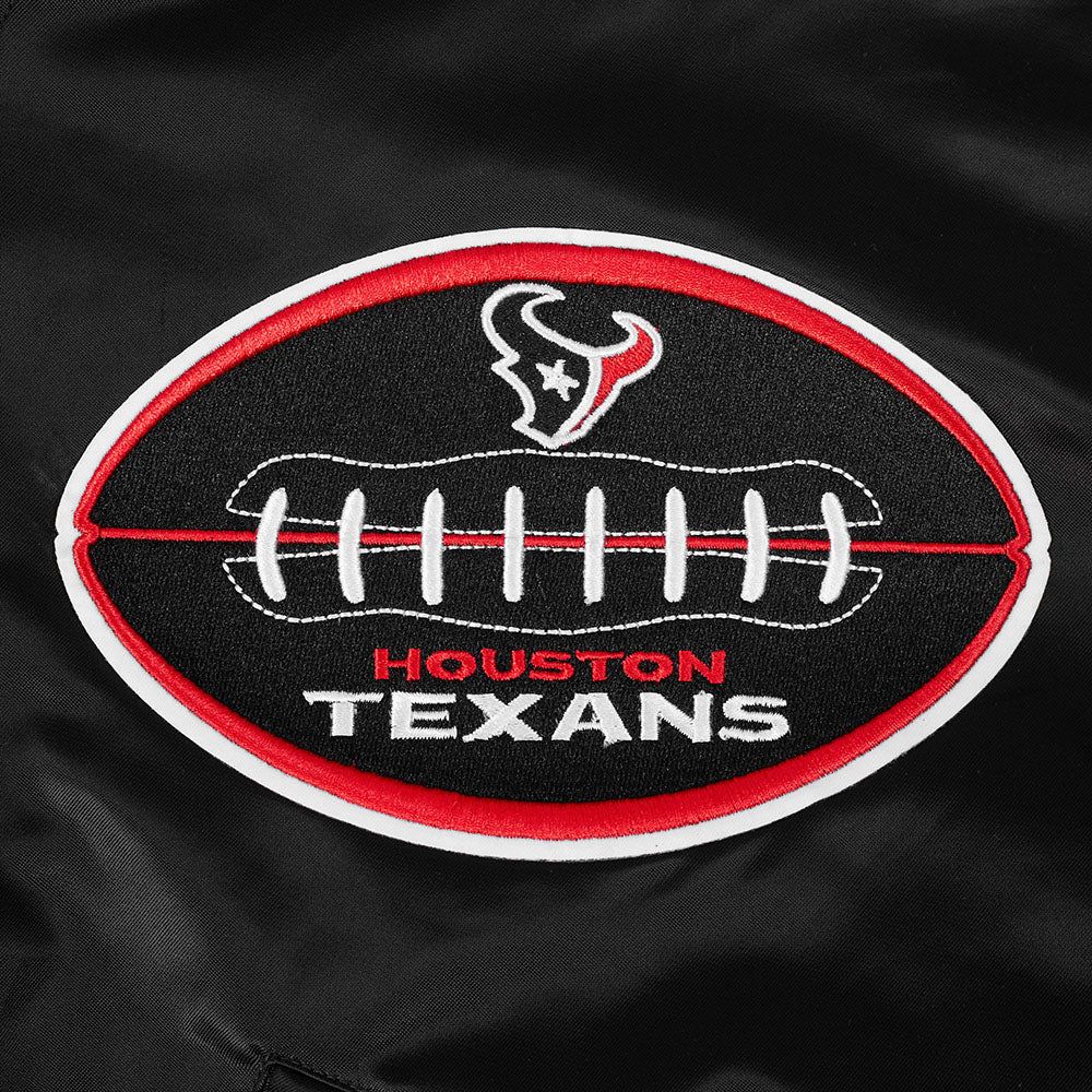 NFL HOUSTON TEXANS CLASSIC OLD ENGLISH MEN'S RIB SATIN JACKET (BLACK) - Image 8