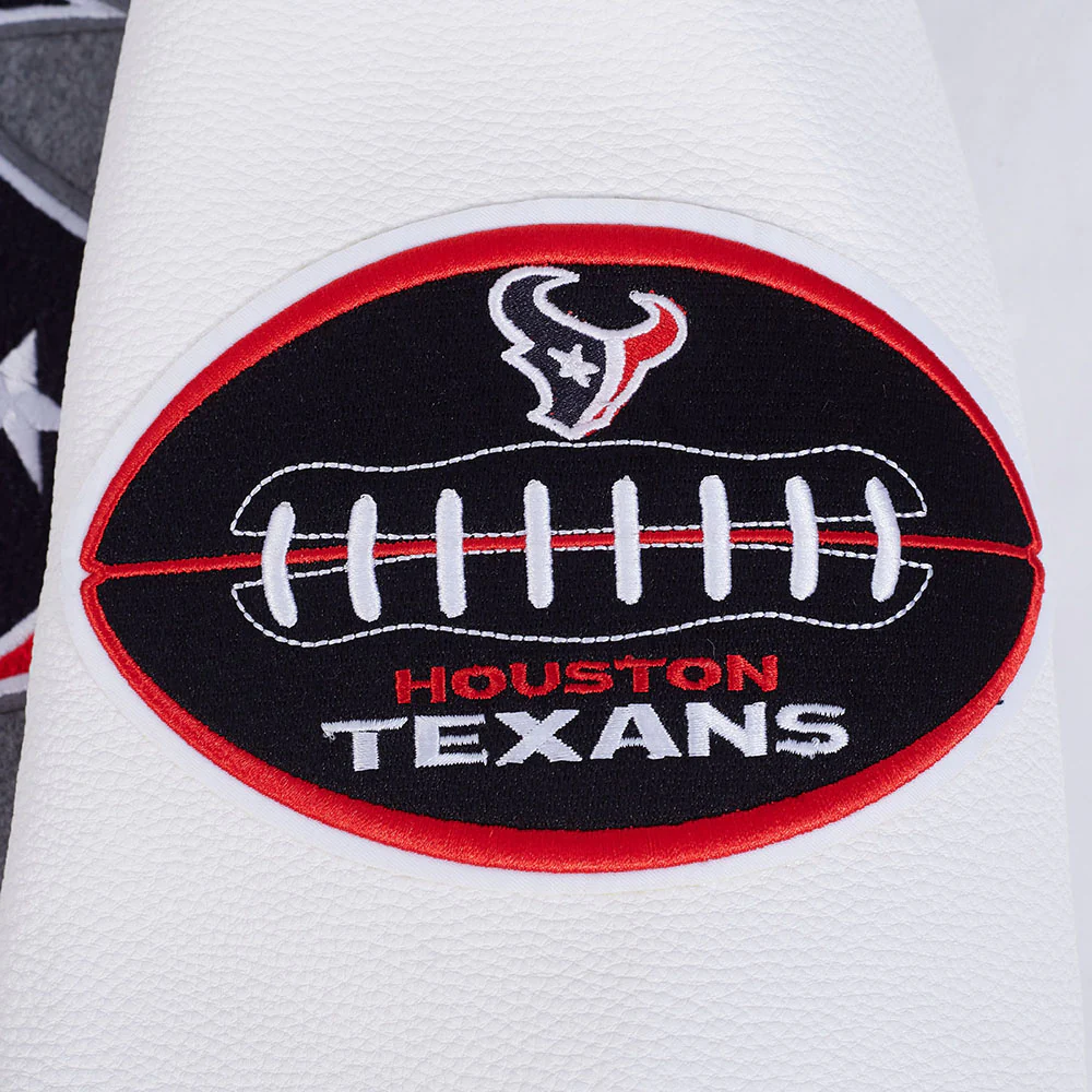 NFL HOUSTON TEXANS CLASSIC OLD ENGLISH MEN'S RIB WOOL VARSITY JACKET (HEATHER GREY/WHITE/BLACK) - Image 5