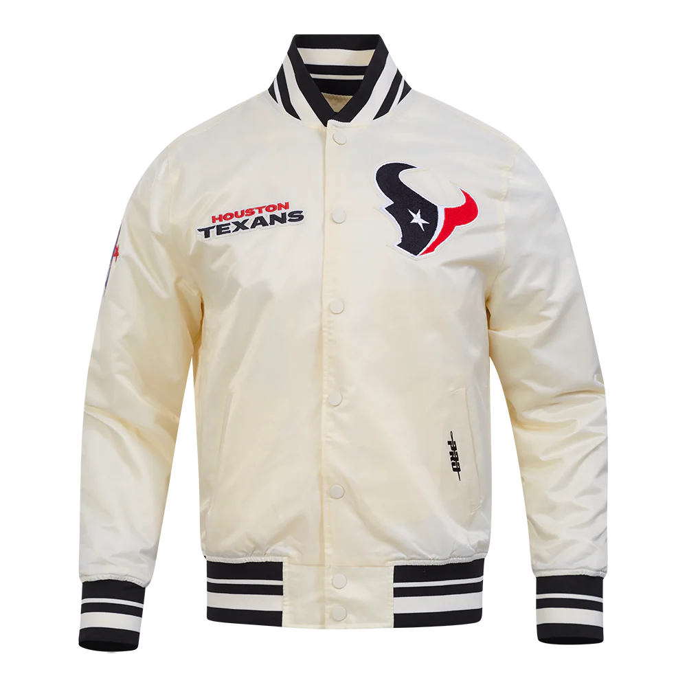 NFL HOUSTON TEXANS RETRO CLASSICS MEN'S RIB SATIN JACKET (EGGSHELL/ BLACK)