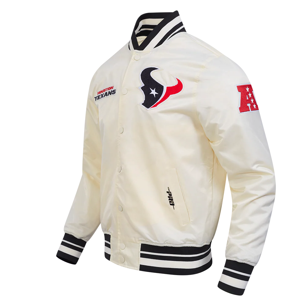 NFL HOUSTON TEXANS RETRO CLASSICS MEN'S RIB SATIN JACKET (EGGSHELL/ BLACK) - Image 2