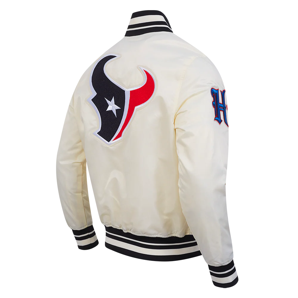 NFL HOUSTON TEXANS RETRO CLASSICS MEN'S RIB SATIN JACKET (EGGSHELL/ BLACK) - Image 4